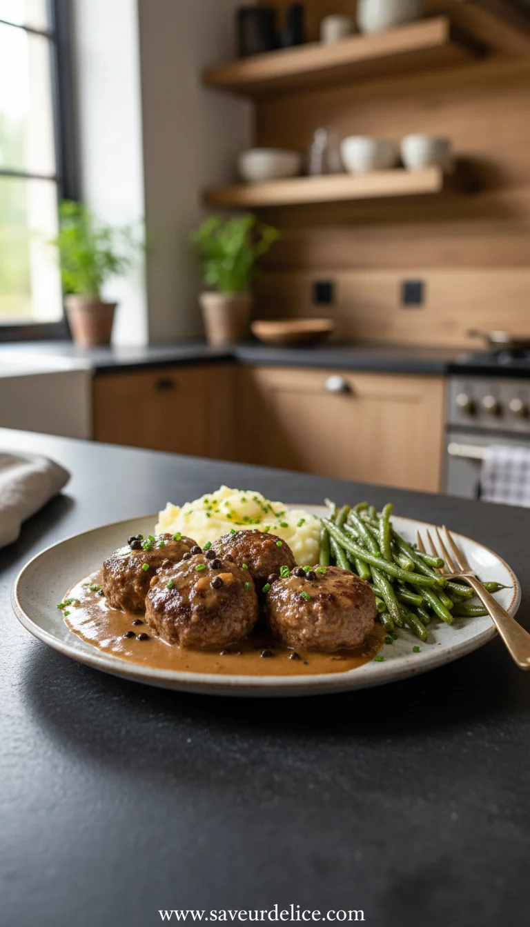 Boulettes de Bœuf Moelleuses, Purée Maison et Haricots Verts Frais
