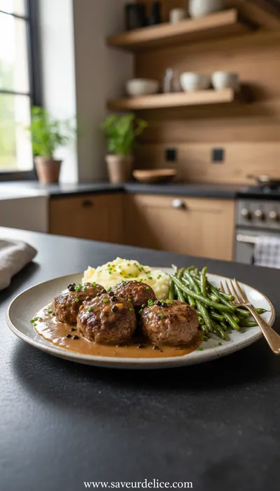 Boulettes de Bœuf Moelleuses, Purée Maison et Haricots Verts Frais