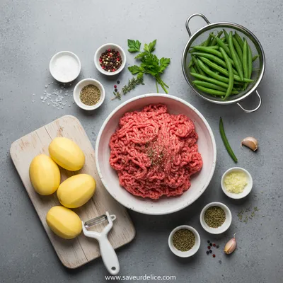 Boulettes de Bœuf Moelleuses, Purée Maison et Haricots Verts Frais - ingredients preparation