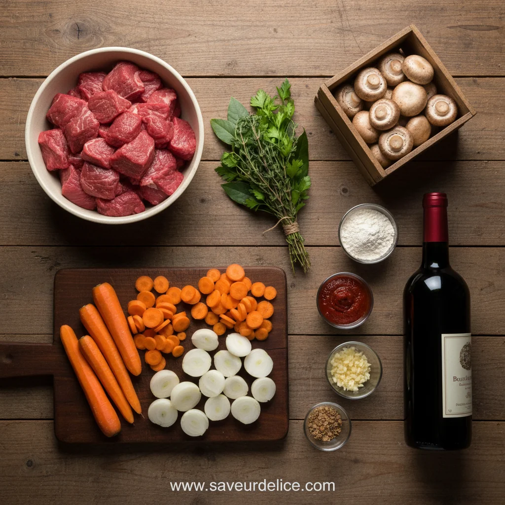 Bœuf Bourguignon Traditionnel Sans Alcool - ingredients preparation