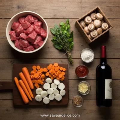 Bœuf Bourguignon Traditionnel Sans Alcool - ingredients preparation