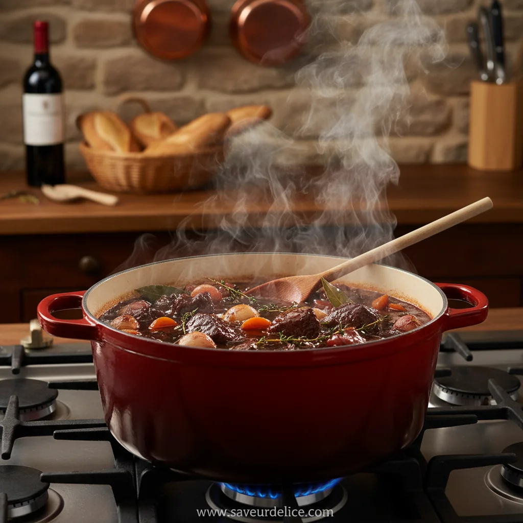 Bœuf Bourguignon Traditionnel Sans Alcool - cooking process