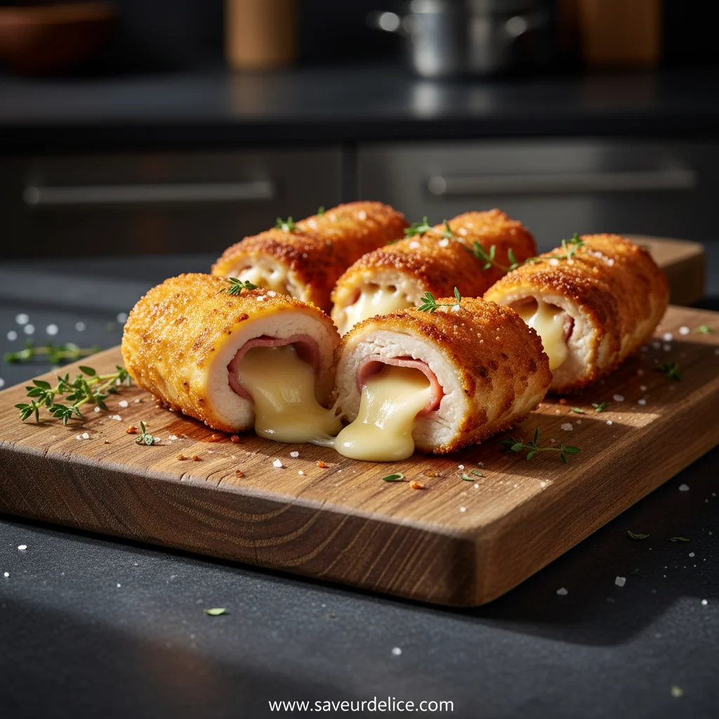 Roulés de Poulet Cordon Bleu : Une Douce Étreinte Croustillante