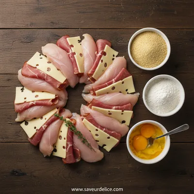 Roulés de Poulet Cordon Bleu : Une Douce Étreinte Croustillante - ingredients preparation
