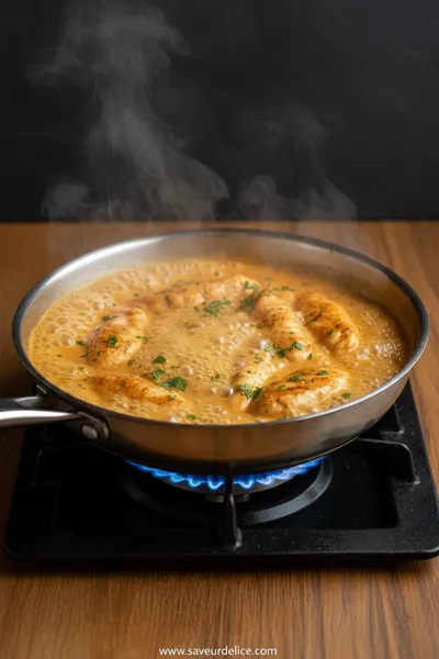 Aiguillettes de Poulet, Sauce Crémeuse à la Saucisse de Bœuf - cooking process