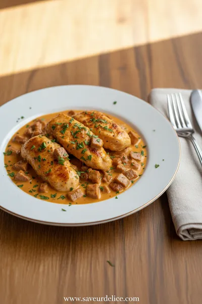 Aiguillettes de Poulet, Sauce Crémeuse à la Saucisse de Bœuf - ready to serve