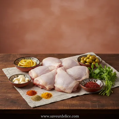 Tagine de Poulet aux Citrons Confits et Olives - ingredients preparation