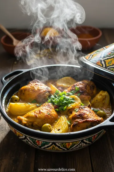 Tagine de Poulet aux Citrons Confits et Olives - cooking process