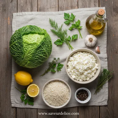 Chou Farci au Riz, Ricotta et Herbes Fraîches - ingredients preparation