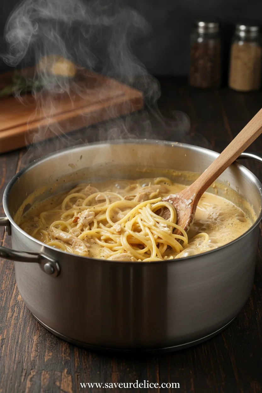 Spaghetti Crémeux au Poulet : Ma Recette Douceur - cooking process