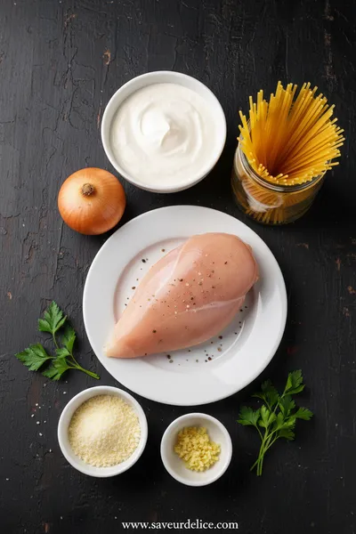 Spaghetti Crémeux au Poulet : Ma Recette Douceur - ingredients preparation