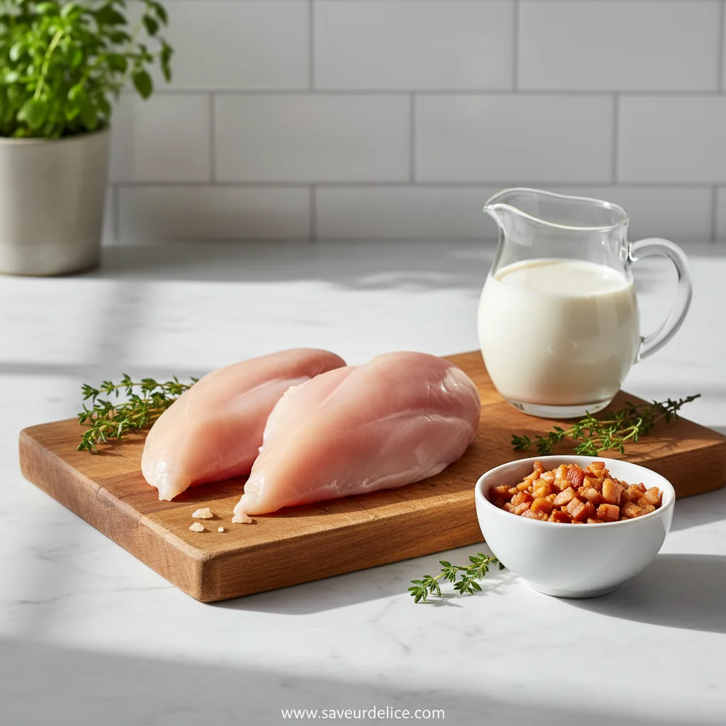 Poulet Crémeux aux Lardons de Dinde, le Dîner Réconfortant par Excellence - ingredients preparation