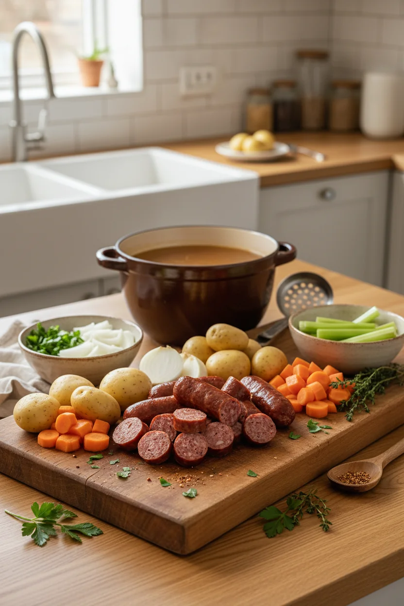 Hearty Sausage and Vegetable Stew Recipe - ingredients preparation