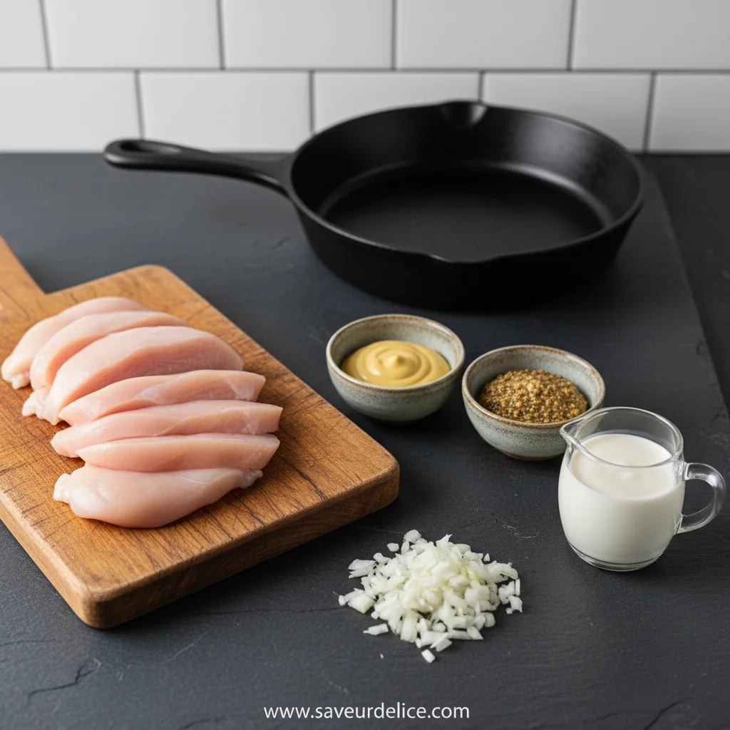 Émincé de Poulet à la Moutarde, la Recette Doudou de Mon Enfance - ingredients preparation