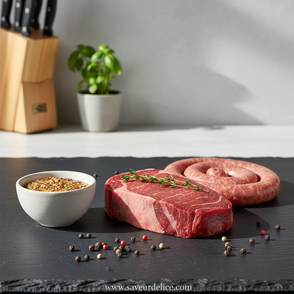 Filet Mignon, Croûte de Chorizo de Bœuf et Sauce Moutarde à l'Ancienne - ingredients preparation