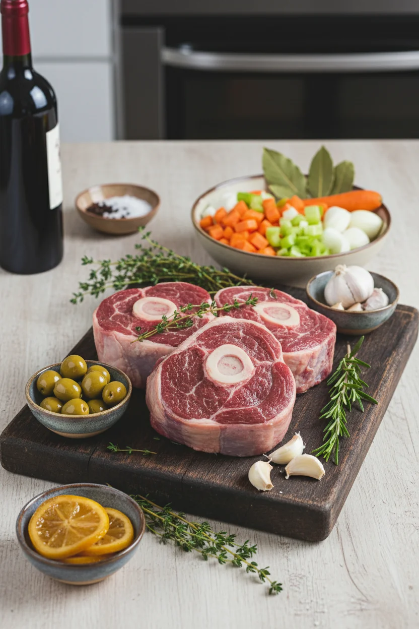 Jarret de Veau aux Olives et Citron : Recette Fondante - ingredients preparation