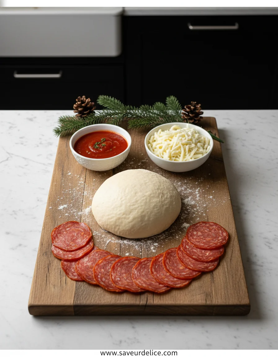Couronne de Pizza à Partager : Un Air de Fête à Table - ingredients preparation