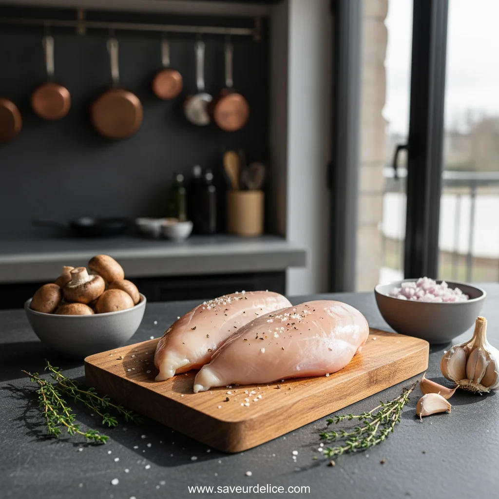 My Favorite Creamy Poulet aux Champignons - ingredients preparation