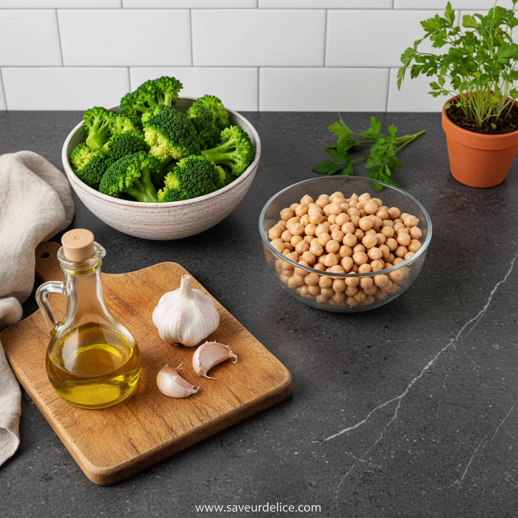 Poêlée Réconfortante de Brocolis et Pois Chiches - ingredients preparation