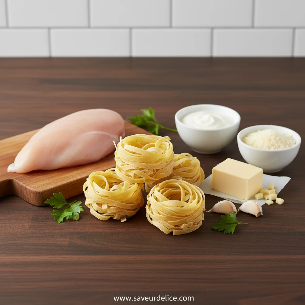 Fettuccine Alfredo au Poulet Crémeux : Mon Petit Secret Réconfort - ingredients preparation