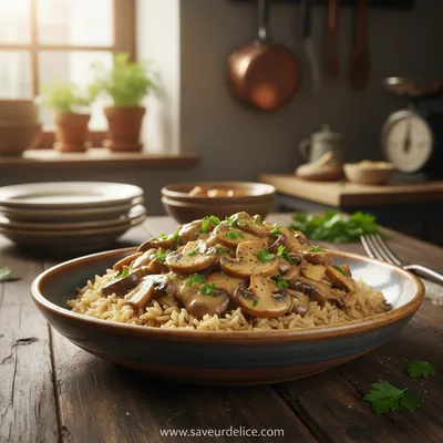 Stroganoff aux Champignons et Riz Brun, Réconfort Végétarien