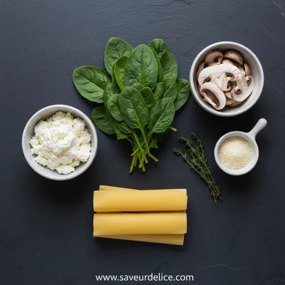 Cannelloni aux Champignons, Épinards et Ricotta - ingredients preparation