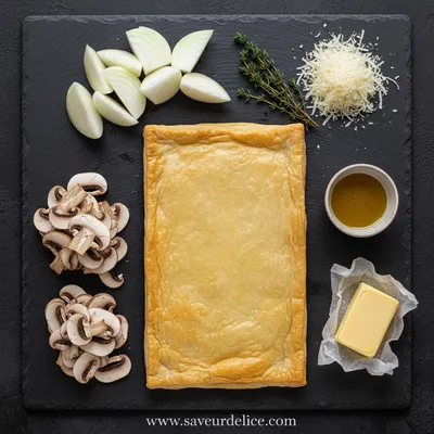 Tarte Rustique aux Oignons Caramélisés et Champignons - ingredients preparation