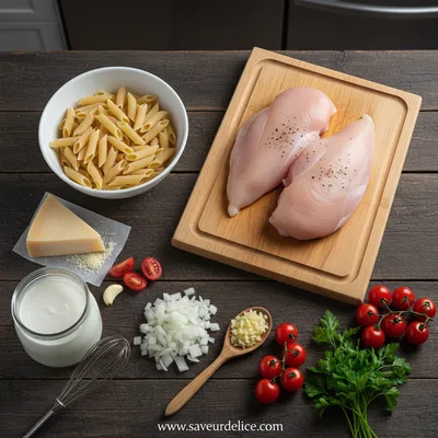 Penne au Poulet Crèmeux : Ma Recette Câlin du Soir - ingredients preparation