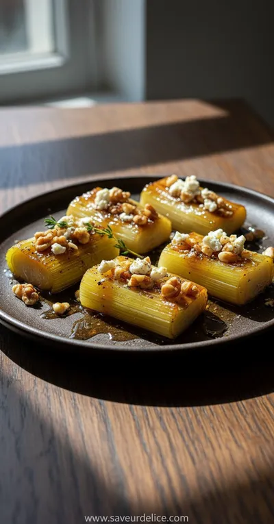 Poireaux Rôtis au Miel, Moutarde, Feta et Noix