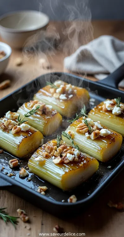 Poireaux Rôtis au Miel, Moutarde, Feta et Noix - cooking process