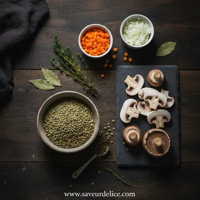 Ragoût de Lentilles et Champignons : Un Câlin d'Automne dans une Assiette - ingredients preparation