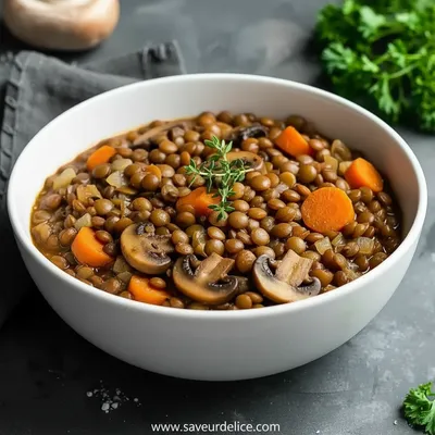 Ragoût de Lentilles et Champignons : Un Câlin d'Automne dans une Assiette - ready to serve