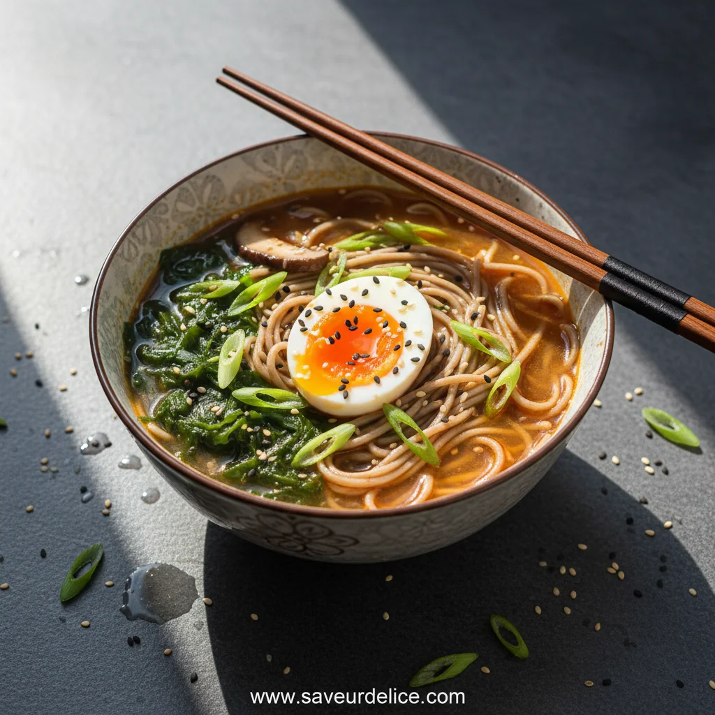 Soupe Miso Réconfortante aux Nouilles et Œufs Mollets