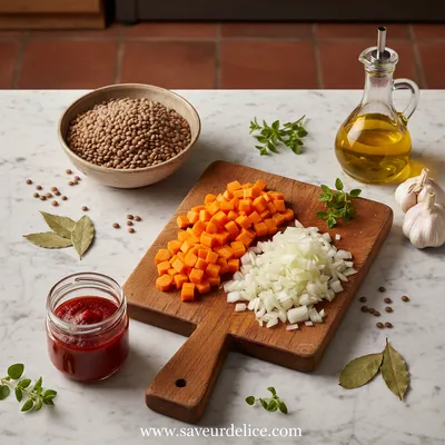 Soupe de Lentilles à la Grecque (Fakes) : Un Voyage Sensoriel et Réconfortant - ingredients preparation