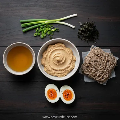 Soupe Miso Réconfortante aux Nouilles et Œufs Mollets - ingredients preparation