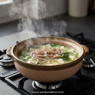 Soupe Miso Réconfortante aux Nouilles et Œufs Mollets - cooking process