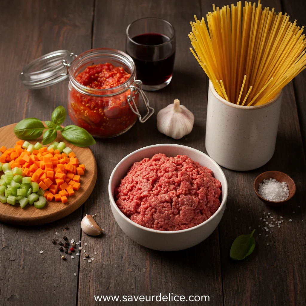 Spaghetti Bolognaise : La Recette Réconfortante qui Embaume la Maison - ingredients preparation