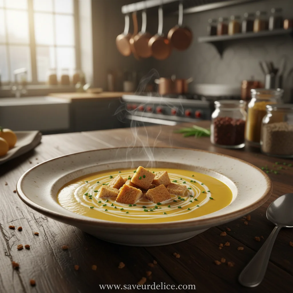 Soupe de Courge Épicée et Croûtons de Pain d'Épices