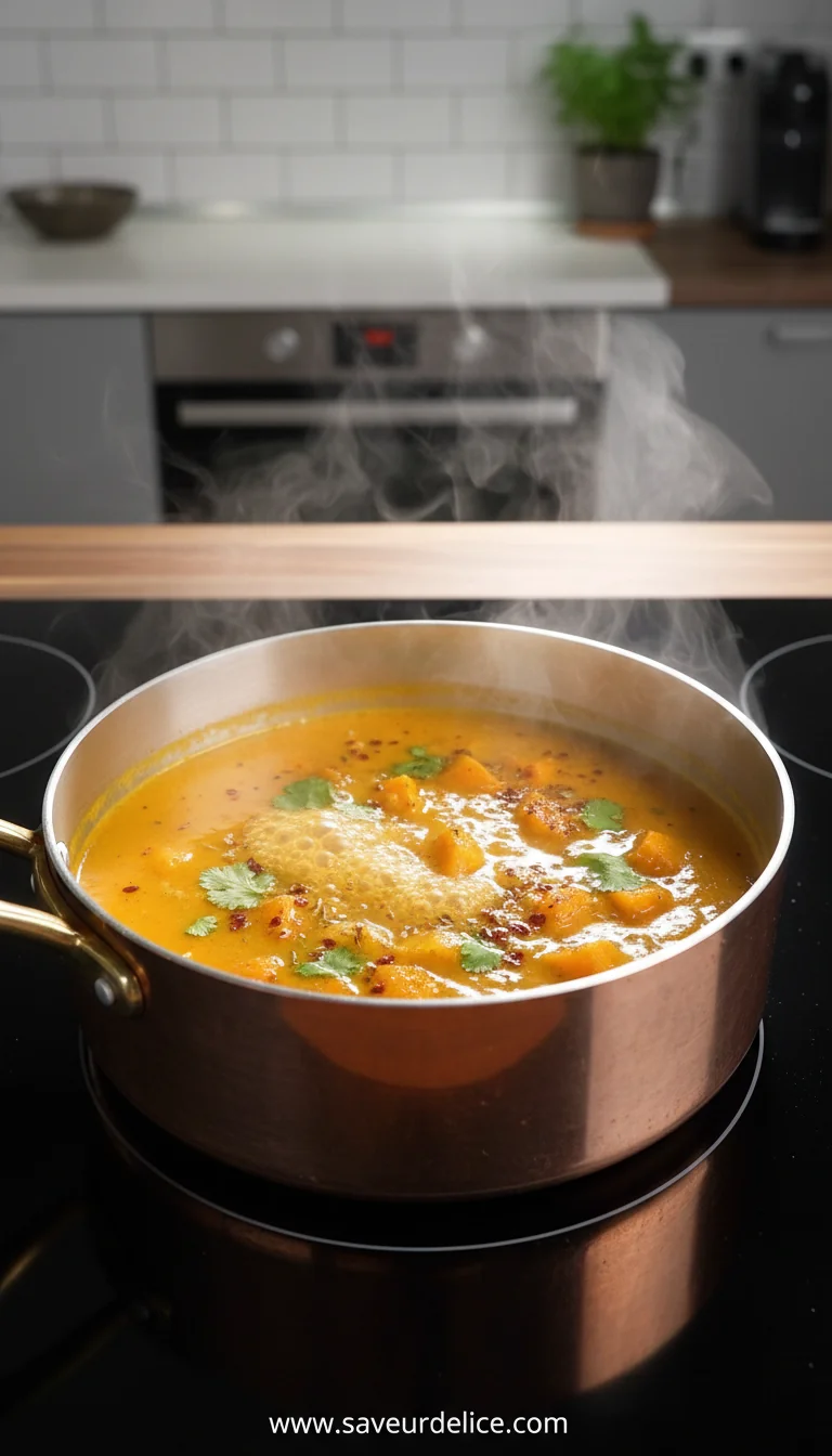 Soupe de Courge Épicée et Croûtons de Pain d'Épices - cooking process