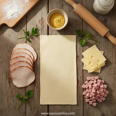 Roulés Feuilletés au Jambon de Dinde et Fromage - ingredients preparation