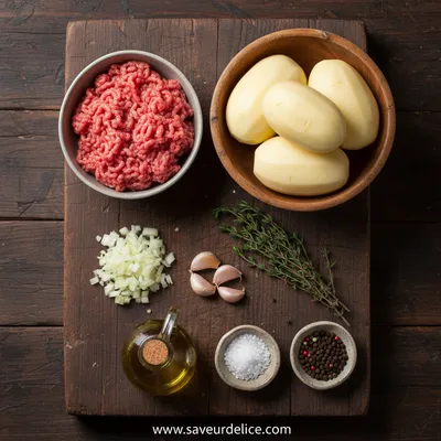Poêlée Rustique de Viande Hachée aux Pommes de Terre - ingredients preparation