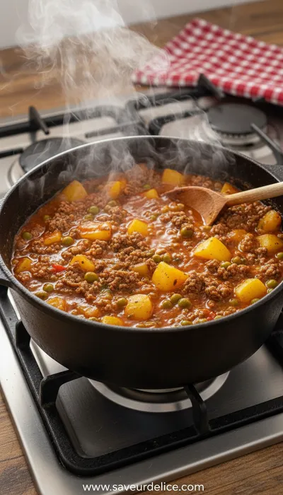 Poêlée Rustique de Viande Hachée aux Pommes de Terre - cooking process